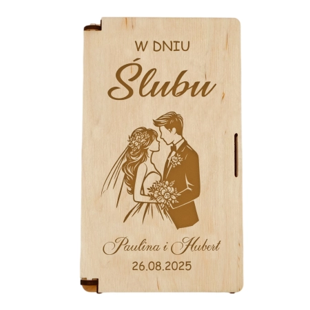 Drewniane pudełko na pieniądze na ślub prezent pamiątka wesele personalizowany grawer